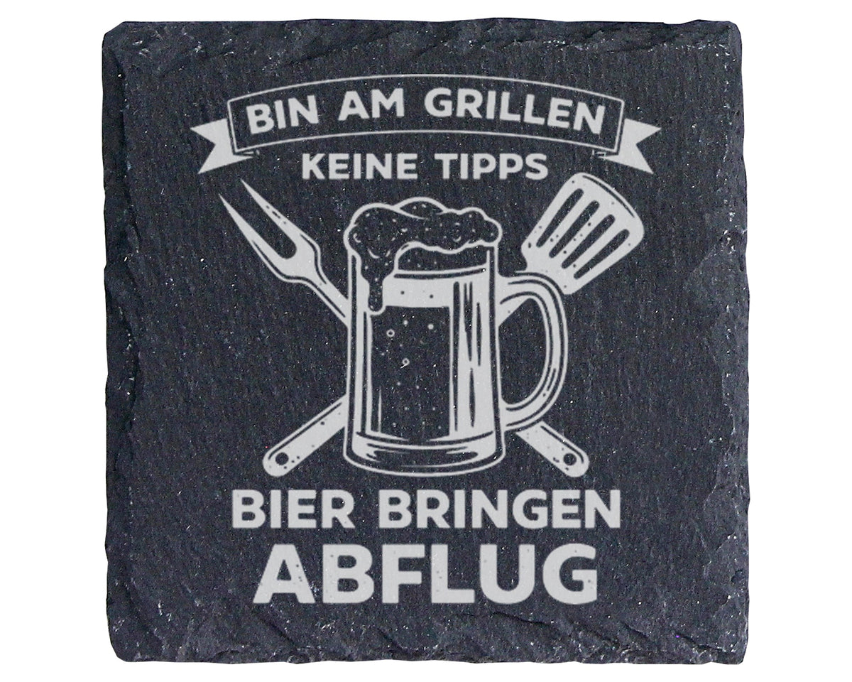 Schiefertafel Untersetzer Bin am Grillen keine Tipps Bier Geschenk für – Bild 1