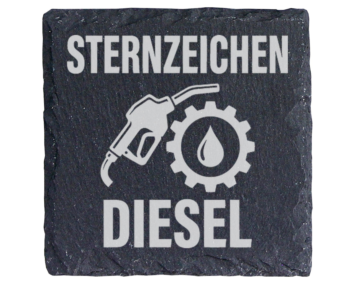 Schiefer Untersetzer Sternzeichen Diesel - Lustiges Geschenk für Autof – Bild 1