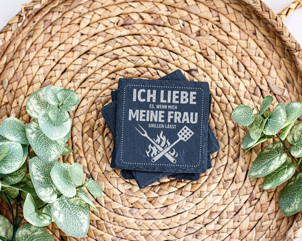 Schiefertafel Untersetzer Geschenk Ehemann Grillen Spruch für Grillmei – Bild 3