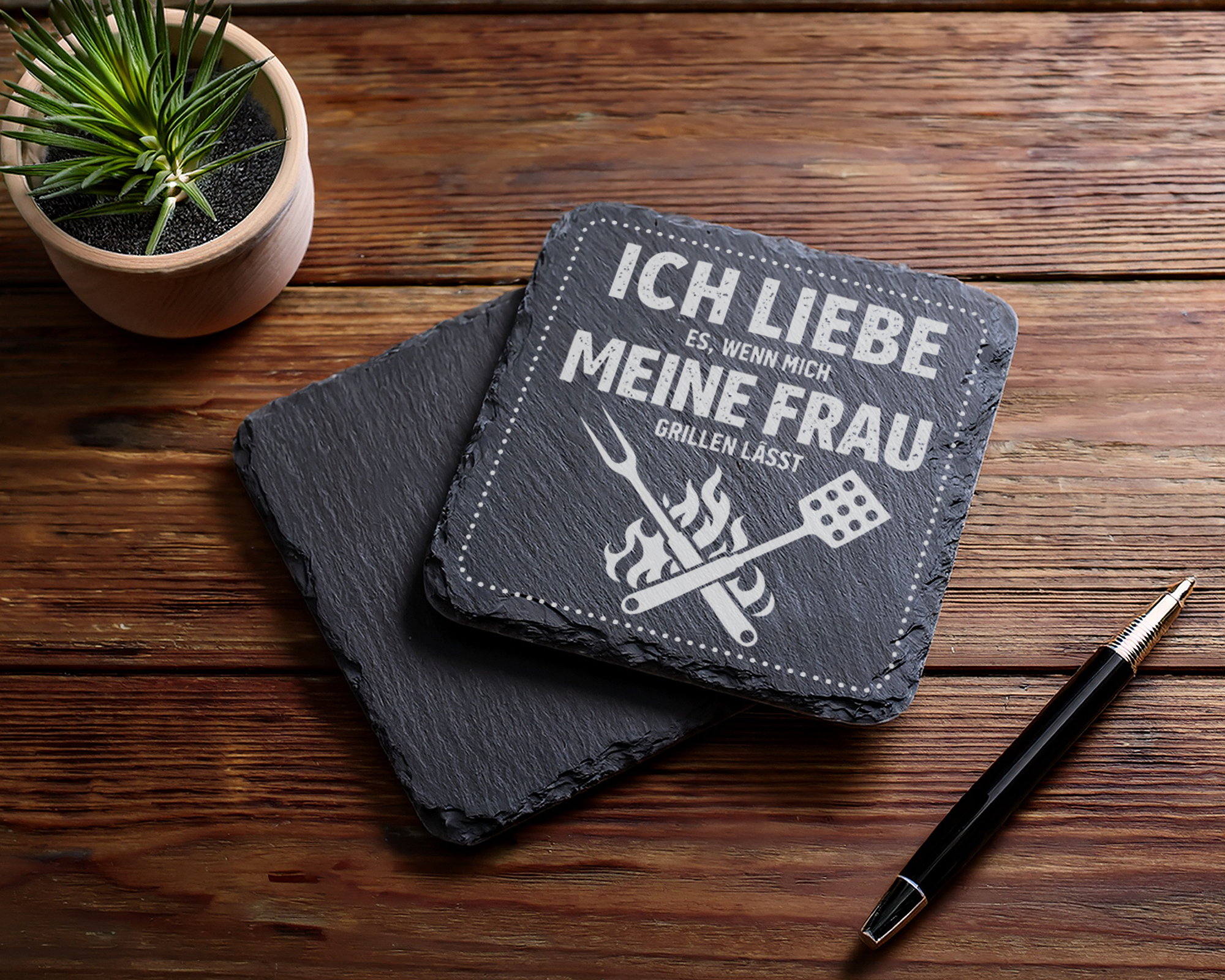 Schiefertafel Untersetzer Geschenk Ehemann Grillen Spruch für Grillmei – Bild 5