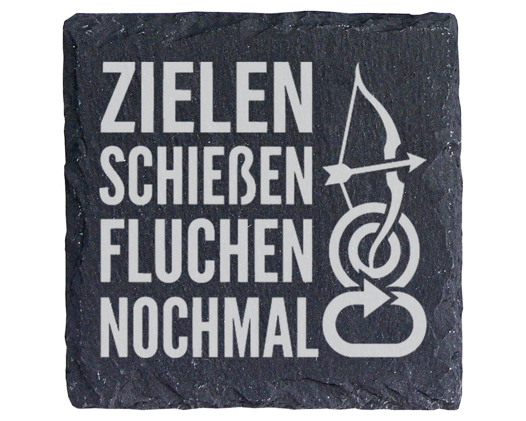 Schiefer Untersetzer Zielen Schießen Fluchen Nochmal - Lustiges Gesche – Bild 1