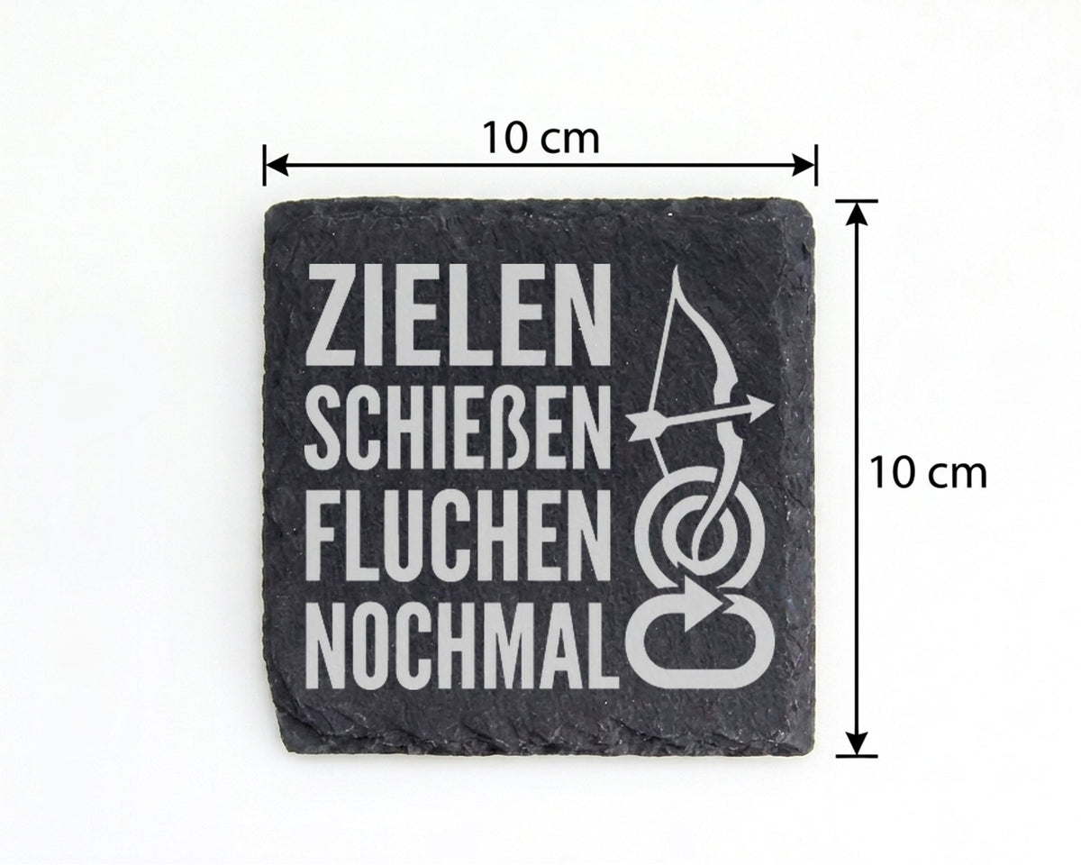 Schiefer Untersetzer Zielen Schießen Fluchen Nochmal - Lustiges Gesche – Bild 4