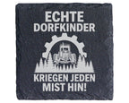 Schiefer Untersetzer Traktor Echte Dorfkinder Spruch - Geschenk für La – Bild 1