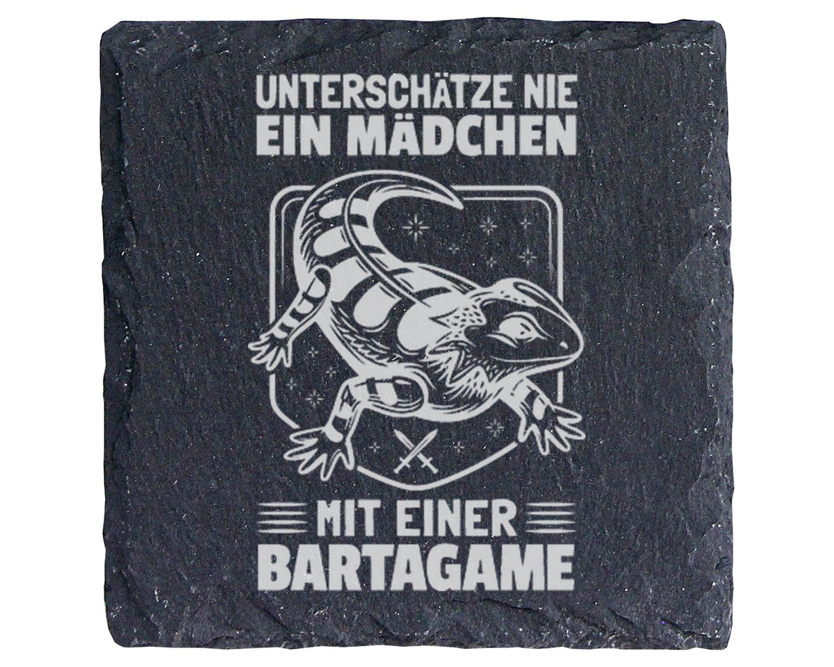Schiefer Untersetzer Bartagame Unterschätze Nie Ein Mädchen - Geschenk – Bild 1