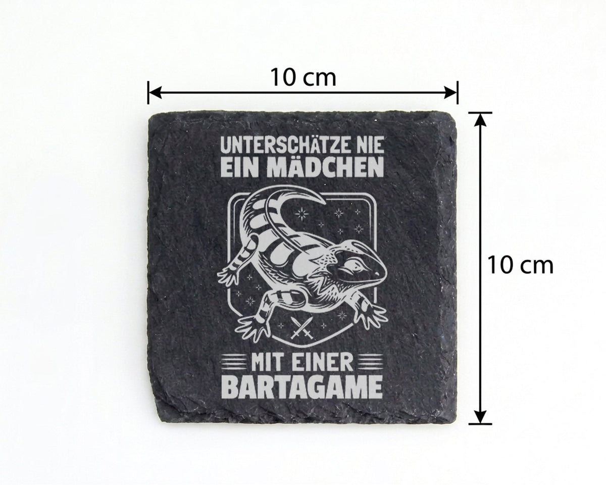 Schiefer Untersetzer Bartagame Unterschätze Nie Ein Mädchen - Geschenk – Bild 4
