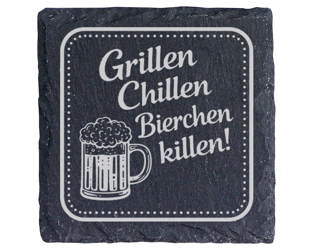 Schiefertafel Untersetzer Grillen Chillen Bierchen killen Grillparty G – Bild 1