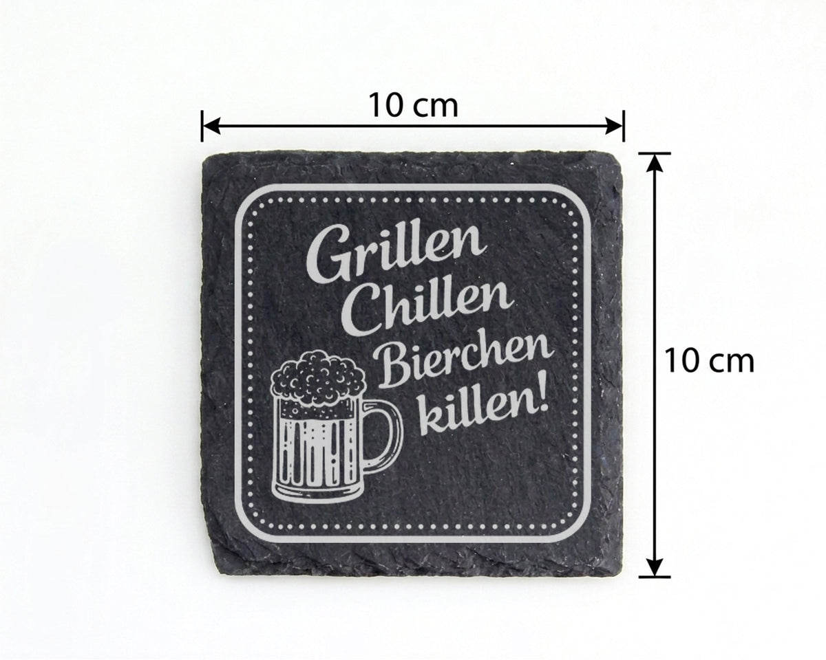 Schiefertafel Untersetzer Grillen Chillen Bierchen killen Grillparty G – Bild 4