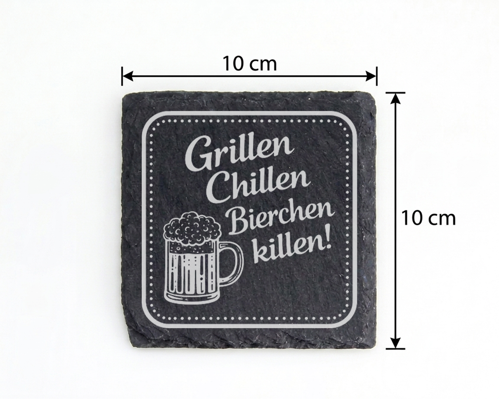 Schiefertafel Untersetzer Grillen Chillen Bierchen killen Grillparty G – Bild 4