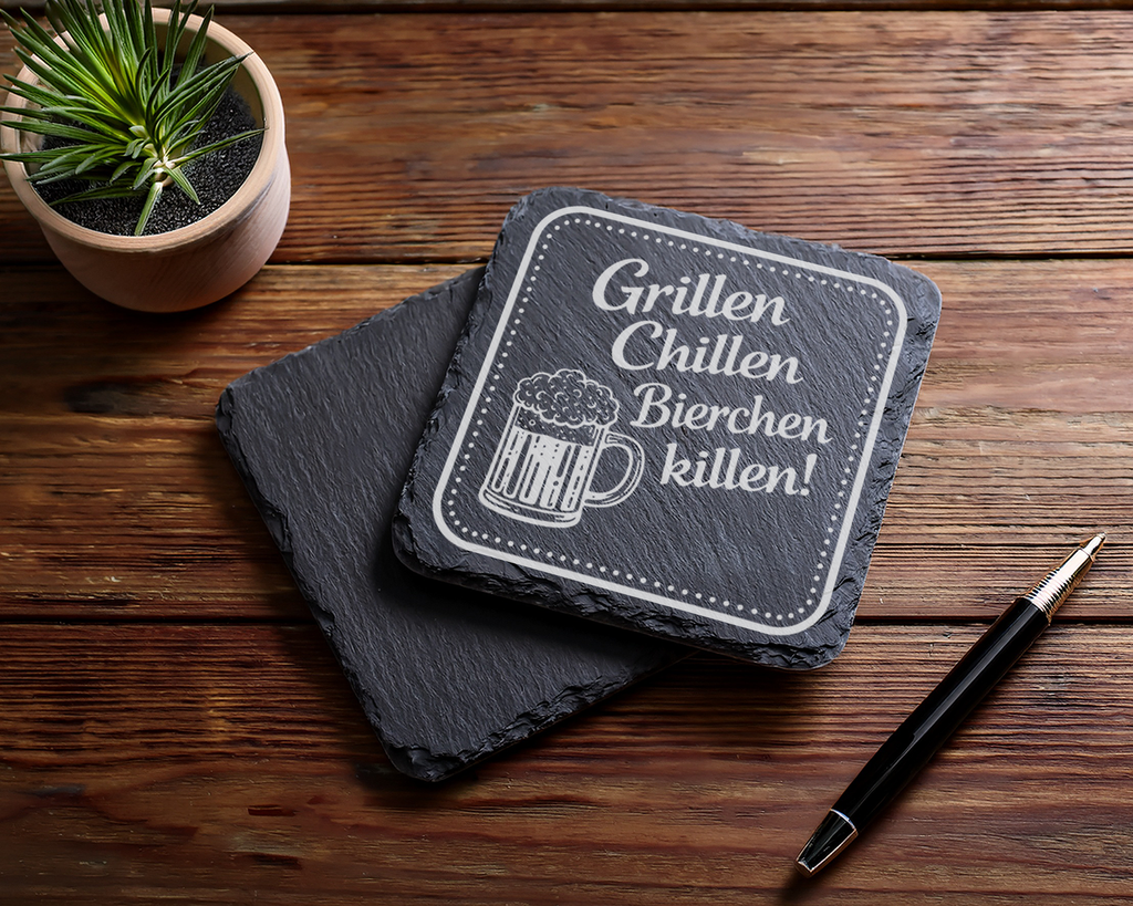 Schiefertafel Untersetzer Grillen Chillen Bierchen killen Grillparty G – Bild 5