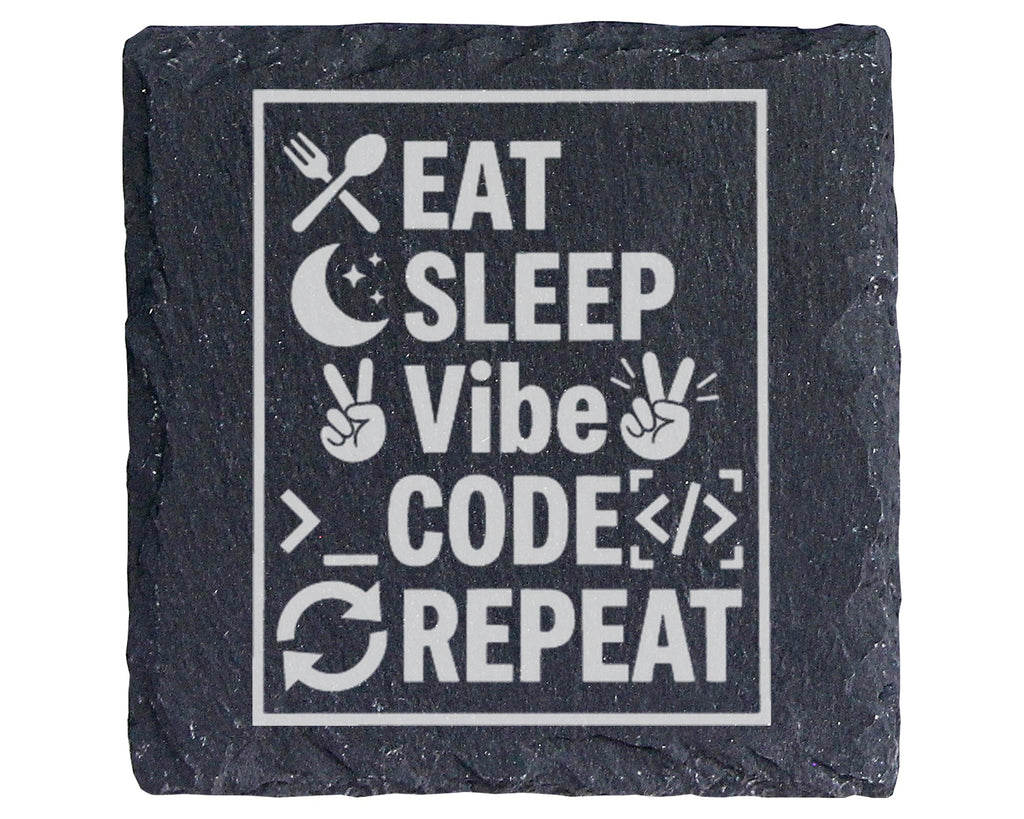 Schiefer Untersetzer Eat Sleep Vibe Code Repeat - Geschenk für Program – Bild 1