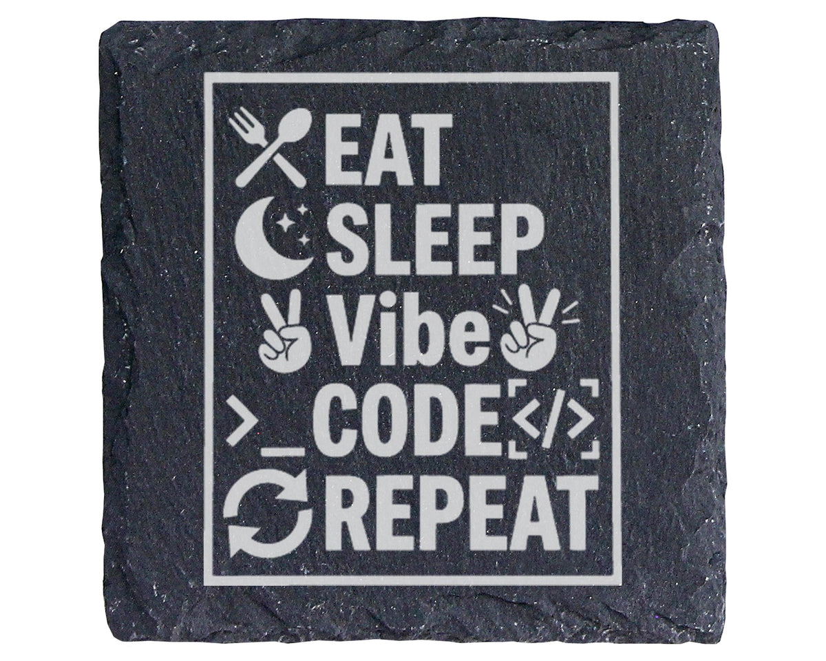 Schiefer Untersetzer Eat Sleep Vibe Code Repeat - Geschenk für Program – Bild 1