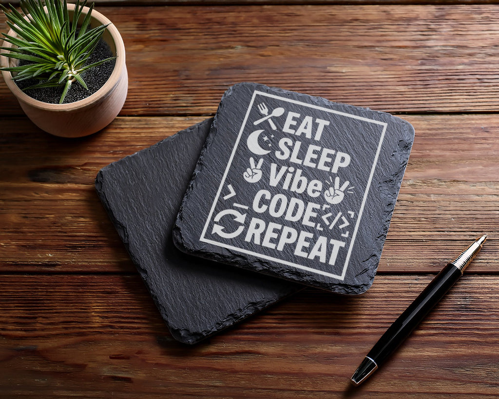 Schiefer Untersetzer Eat Sleep Vibe Code Repeat - Geschenk für Program – Bild 5