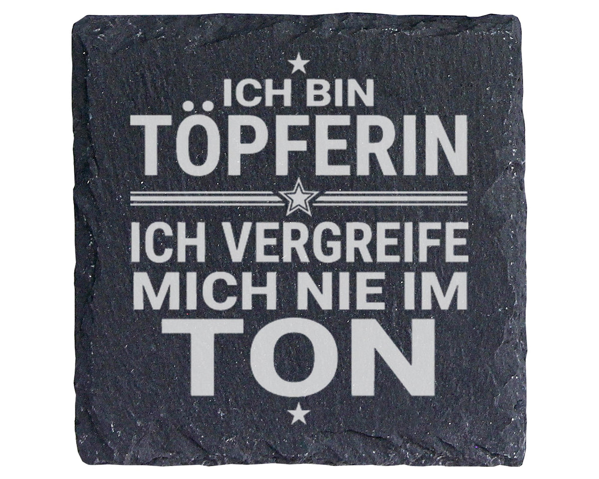 Schiefer Untersetzer Töpferin Vergreife Mich Nie Im Ton - Geschenk für – Bild 1