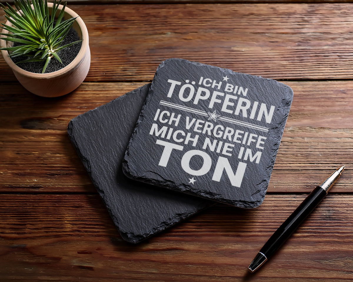 Schiefer Untersetzer Töpferin Vergreife Mich Nie Im Ton - Geschenk für – Bild 5