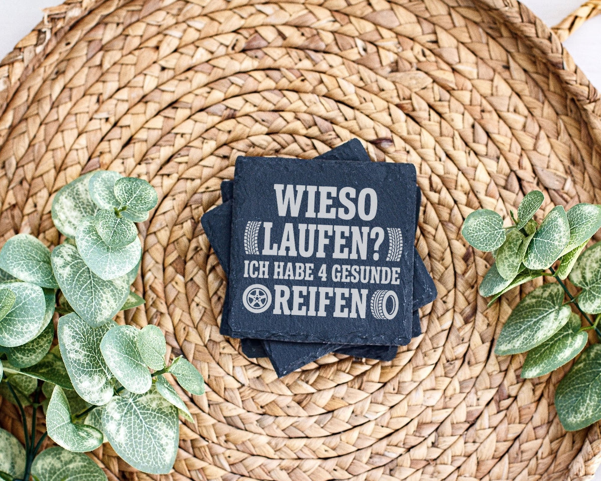 Schiefer Untersetzer Wieso Laufen Gesunde Reifen - Lustiges Geschenk f – Bild 3
