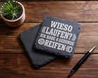 Schiefer Untersetzer Wieso Laufen Gesunde Reifen - Lustiges Geschenk f – Bild 5