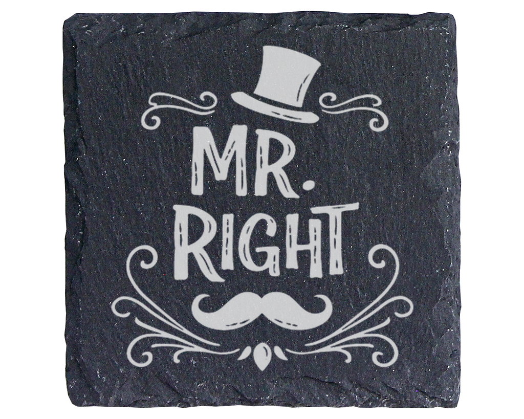 Schiefertafel Untersetzer Mr. Right Geschenk für Ehemann Hochzeit Jahr – Bild 1