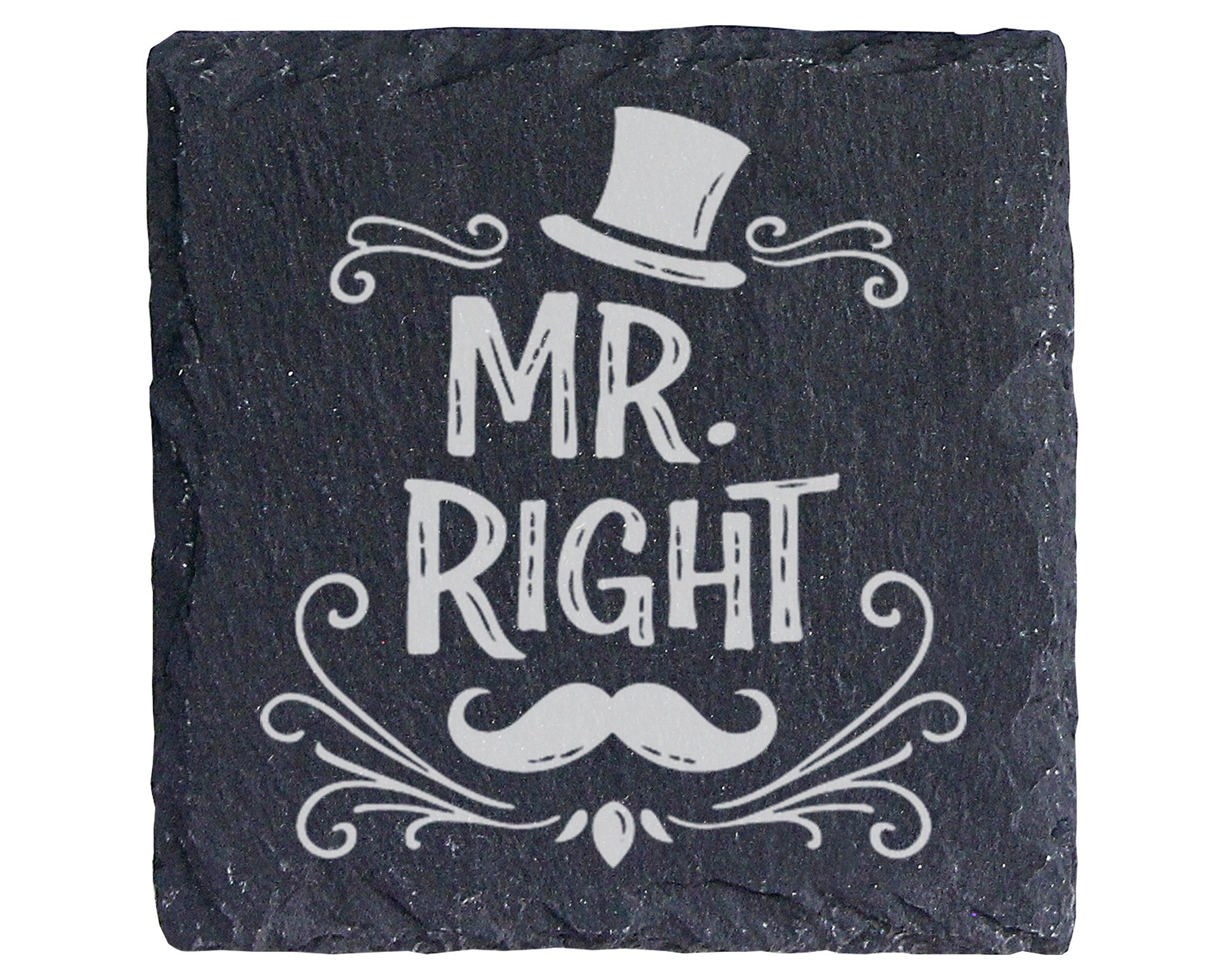 Schiefertafel Untersetzer Mr. Right Geschenk für Ehemann Hochzeit Jahr – Bild 1