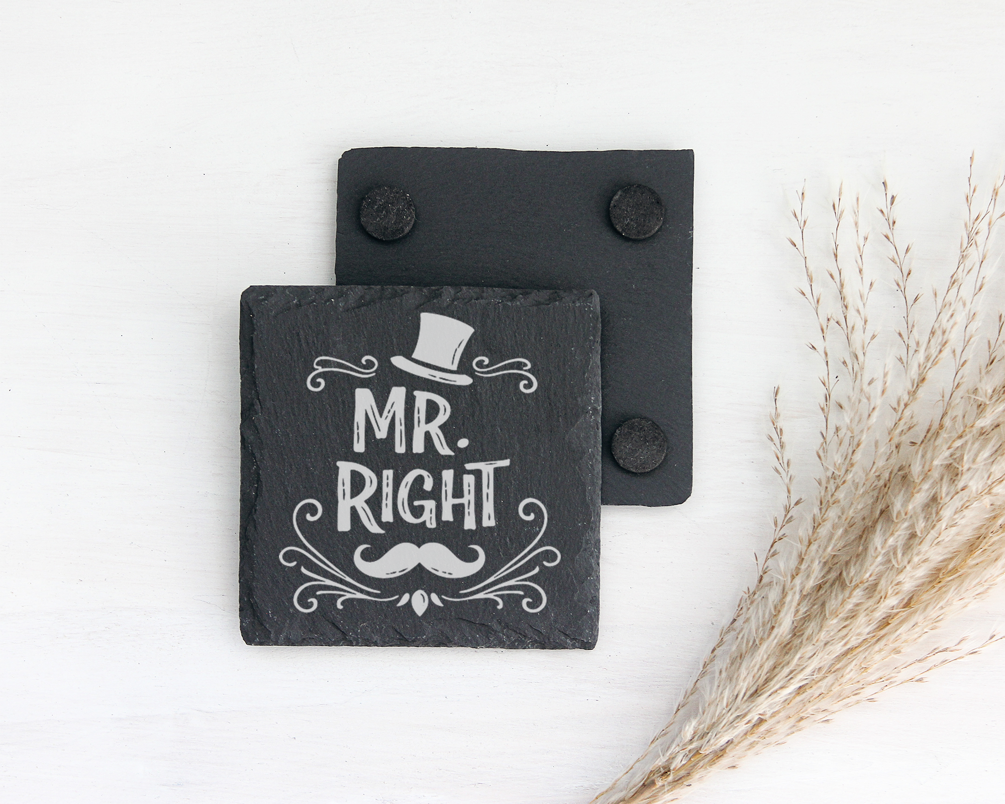 Schiefertafel Untersetzer Mr. Right Geschenk für Ehemann Hochzeit Jahr – Bild 2