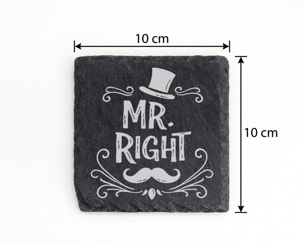 Schiefertafel Untersetzer Mr. Right Geschenk für Ehemann Hochzeit Jahr – Bild 4