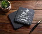 Schiefertafel Untersetzer Mr. Right Geschenk für Ehemann Hochzeit Jahr – Bild 5
