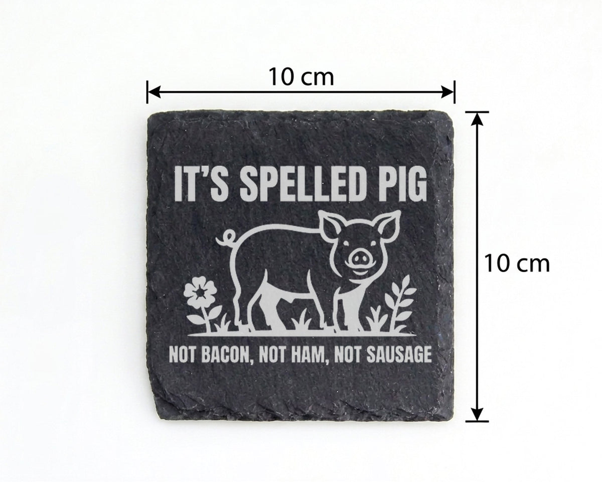 Schiefer Untersetzer Schwein It's Spelled Pig - Geschenk für Veganer V – Bild 4