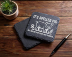 Schiefer Untersetzer Schwein It's Spelled Pig - Geschenk für Veganer V – Bild 5