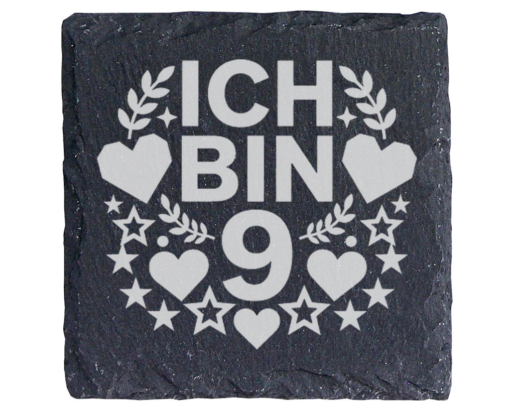Schiefer Untersetzer Ich Bin 9 mit Herz Stern - Geschenk für Mädchen J – Bild 1