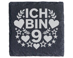 Schiefer Untersetzer Ich Bin 9 mit Herz Stern - Geschenk für Mädchen J – Bild 1