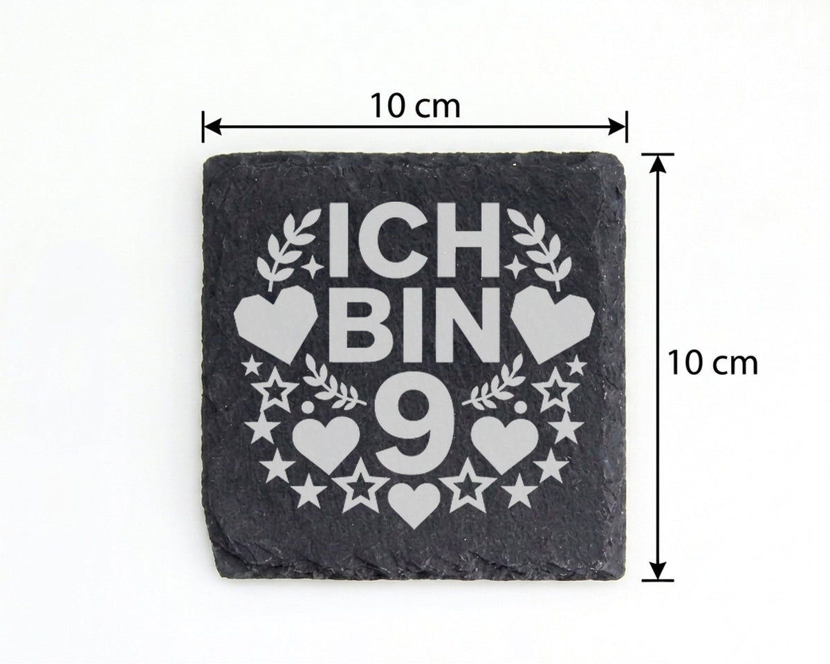 Schiefer Untersetzer Ich Bin 9 mit Herz Stern - Geschenk für Mädchen J – Bild 4
