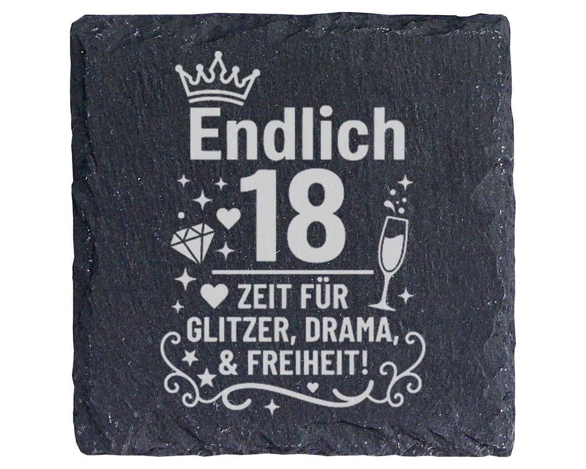 Schiefer Untersetzer Endlich 18 Geburtstag - Geschenk für Mädchen zur  – Bild 1
