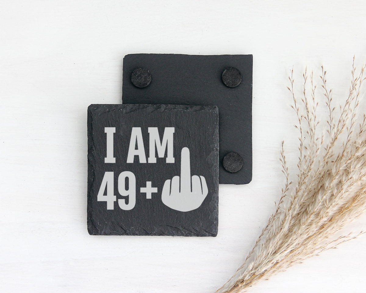 Schiefer Untersetzer I Am 49 Plus Mittelfinger - Lustiges Geschenk Zum – Bild 2