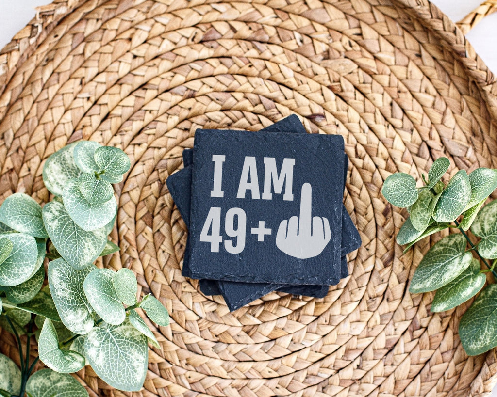 Schiefer Untersetzer I Am 49 Plus Mittelfinger - Lustiges Geschenk Zum – Bild 3