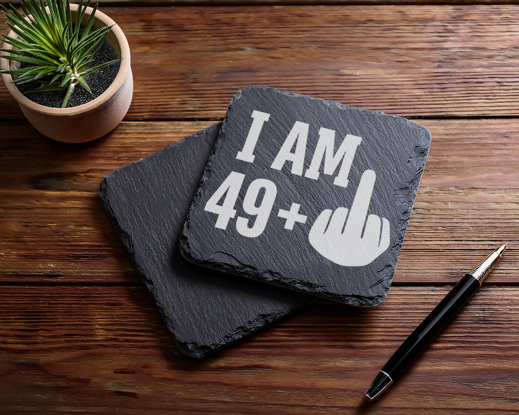 Schiefer Untersetzer I Am 49 Plus Mittelfinger - Lustiges Geschenk Zum – Bild 5