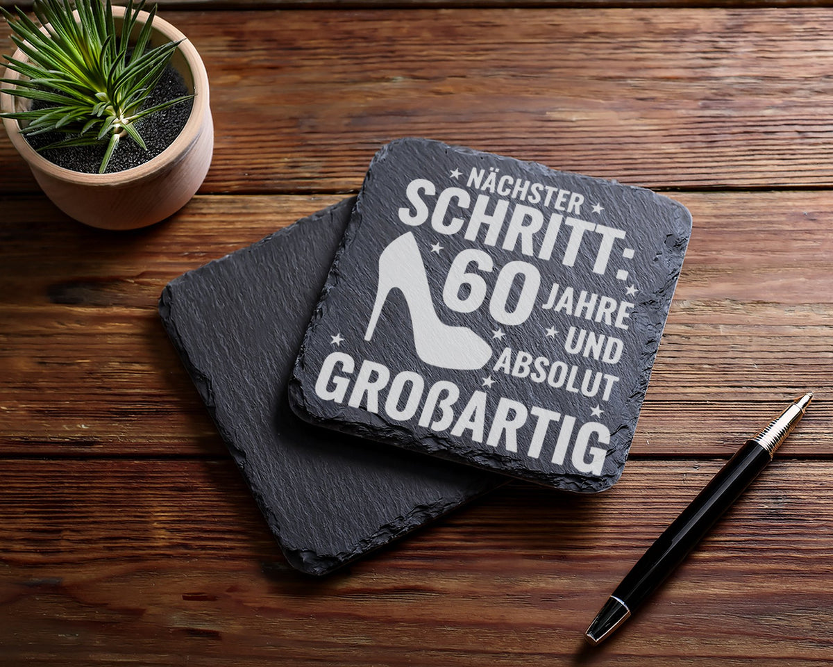 Schiefer Untersetzer 60 Jahre Absolut Großartig - Geschenk für Frau zu – Bild 5