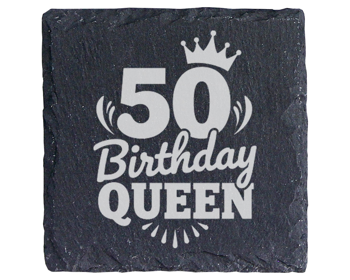 Schiefer Untersetzer Fünfzig Geburtstag Birthday Queen - Geschenk Für  – Bild 1