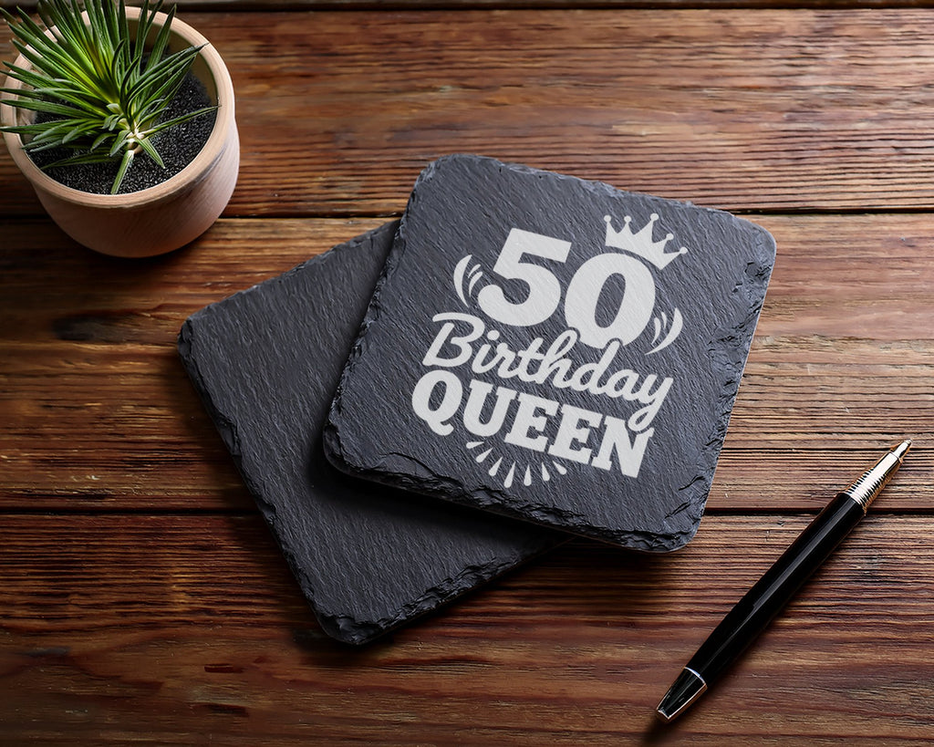 Schiefer Untersetzer Fünfzig Geburtstag Birthday Queen - Geschenk Für  – Bild 5