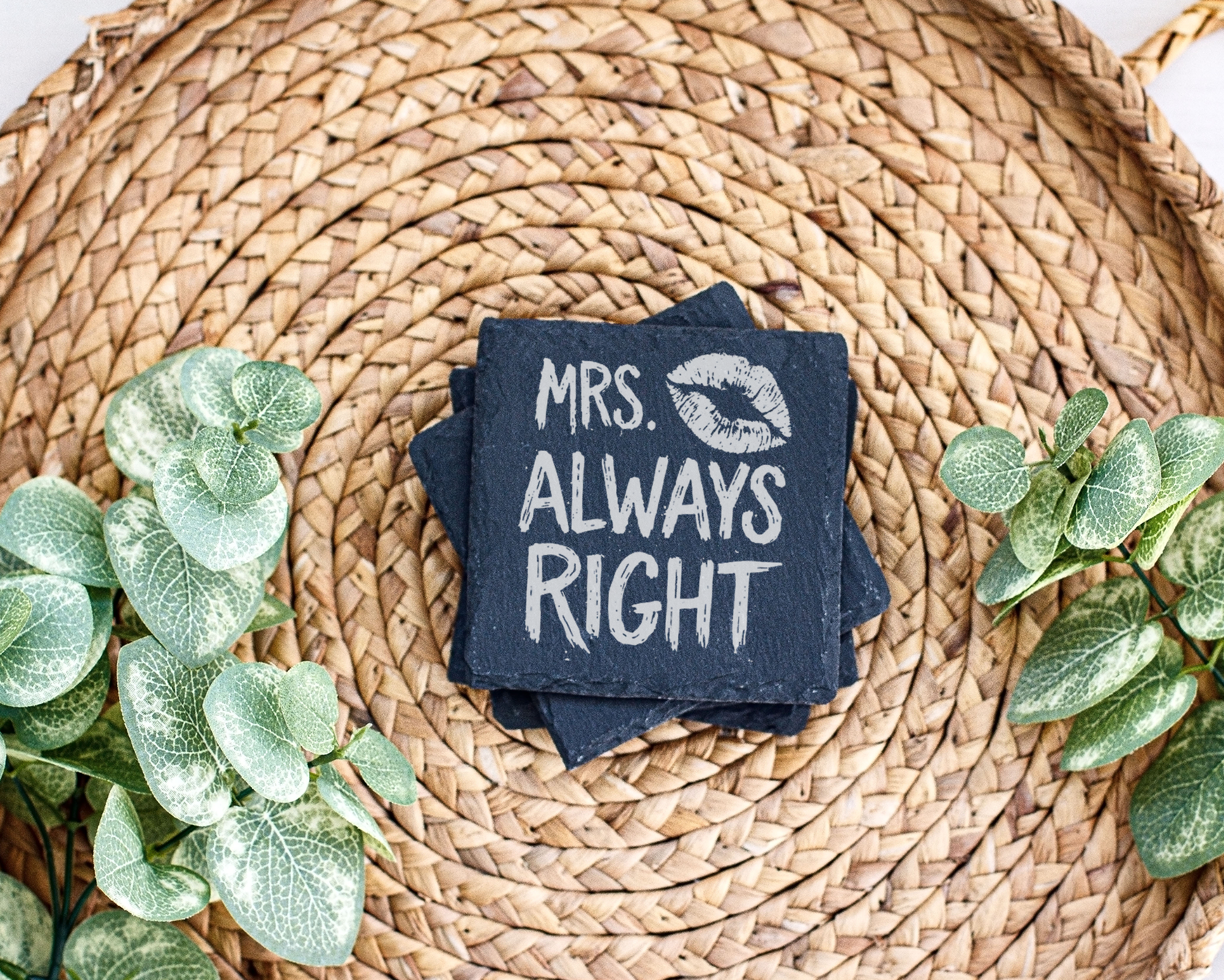 Schiefertafel Untersetzer Mrs. Always Right Geschenk für Ehefrau Hochz – Bild 3