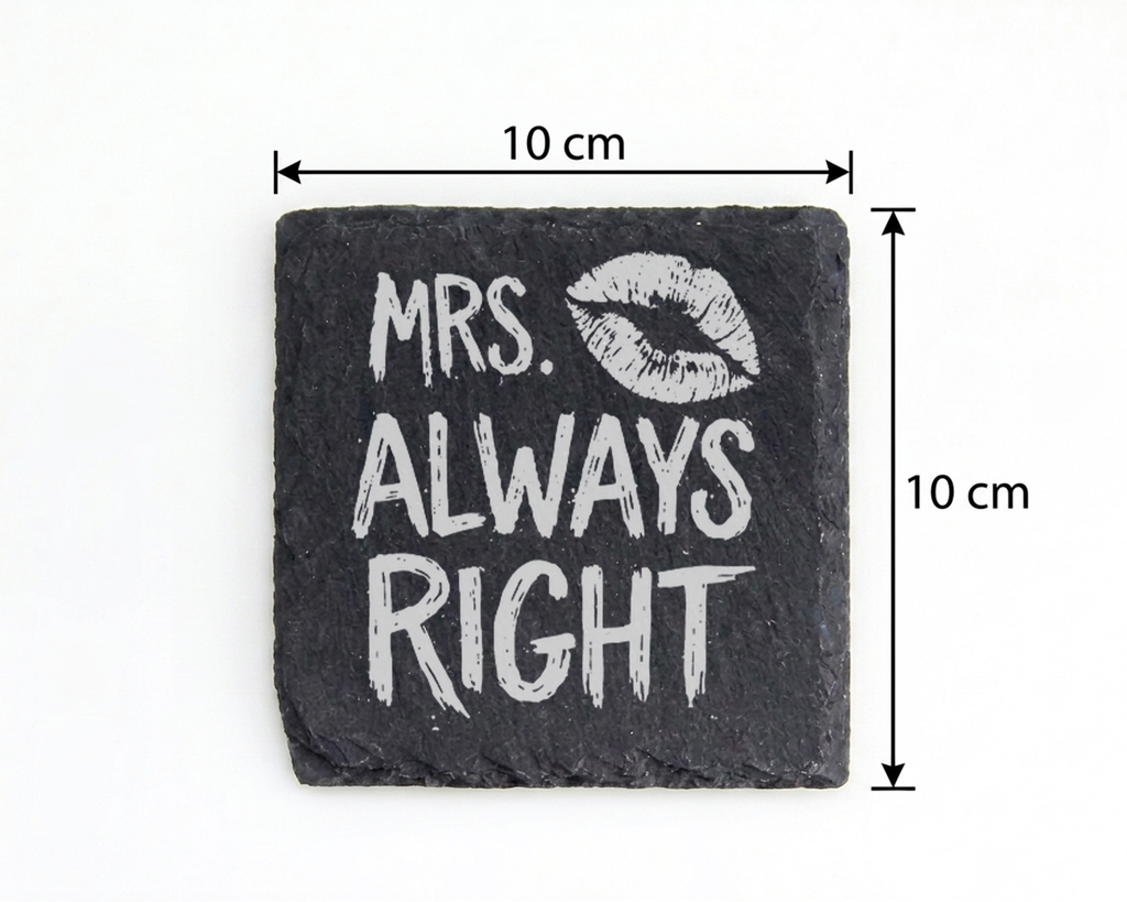 Schiefertafel Untersetzer Mrs. Always Right Geschenk für Ehefrau Hochz – Bild 4