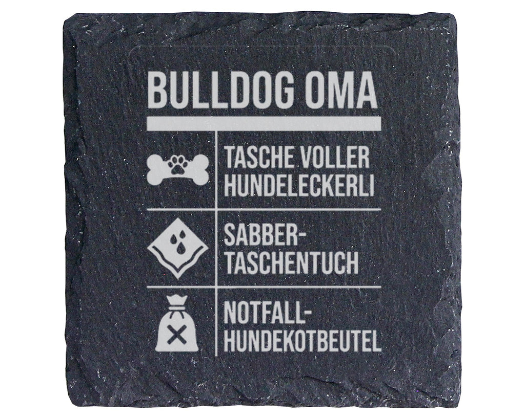 Schiefer Untersetzer Bulldog Oma Hunde Motiv - Geschenk für Frauchen H – Bild 1