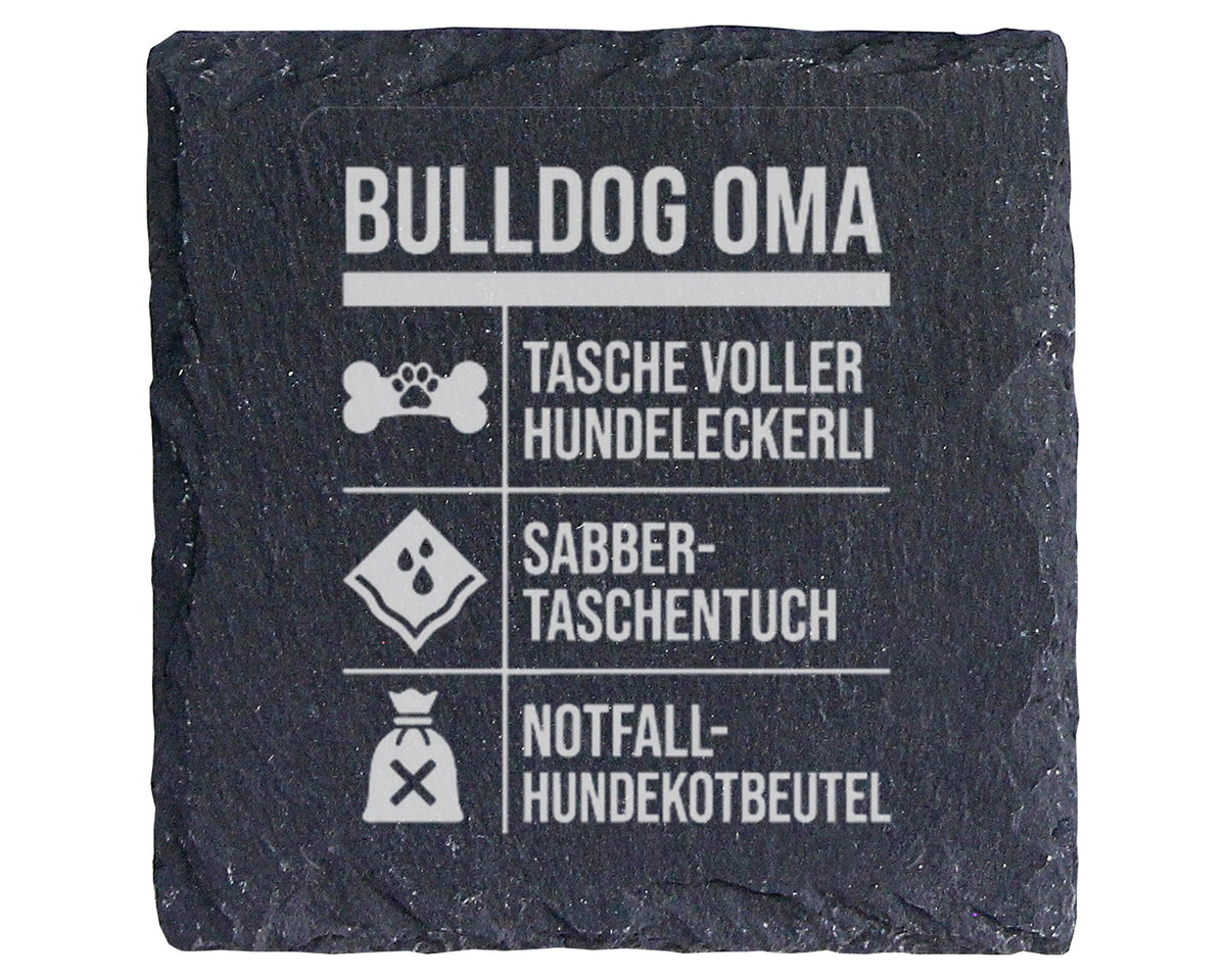 Schiefer Untersetzer Bulldog Oma Hunde Motiv - Geschenk für Frauchen H – Bild 1