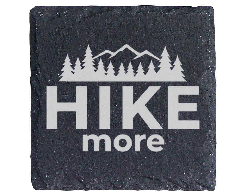 Schiefer Untersetzer Hike More Berge Wald Spruch - Geschenk Für Wander – Bild 1
