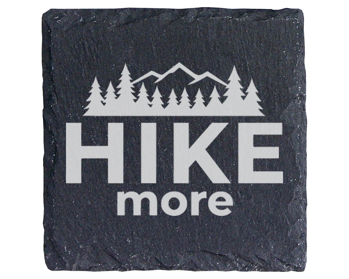 Schiefer Untersetzer Hike More Berge Wald Spruch - Geschenk Für Wander – Bild 1