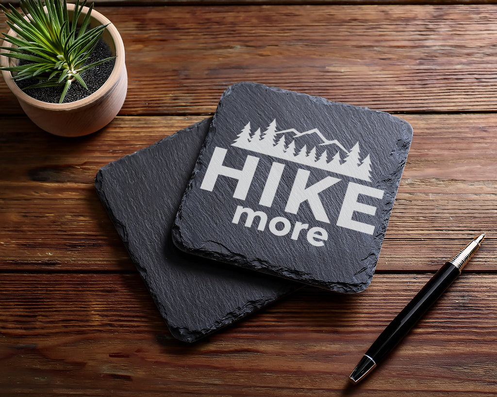 Schiefer Untersetzer Hike More Berge Wald Spruch - Geschenk Für Wander – Bild 5