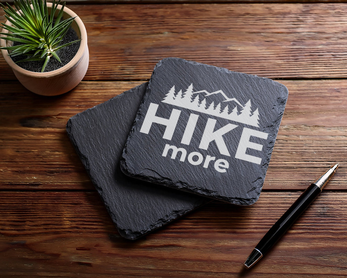 Schiefer Untersetzer Hike More Berge Wald Spruch - Geschenk Für Wander – Bild 5