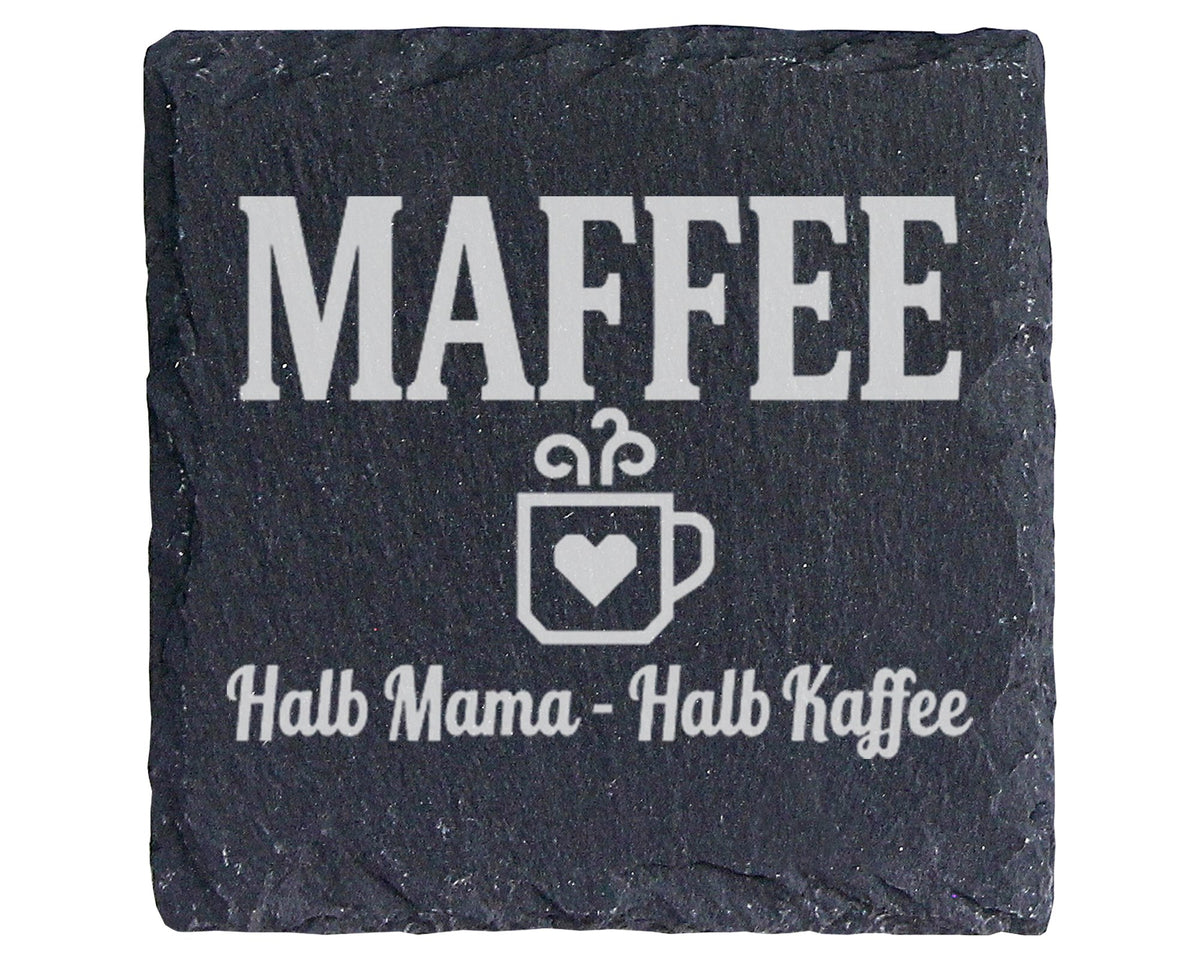 Schiefer Untersetzer Maffee Halb Mama Kaffee Spruch - Lustiges Geschen – Bild 1