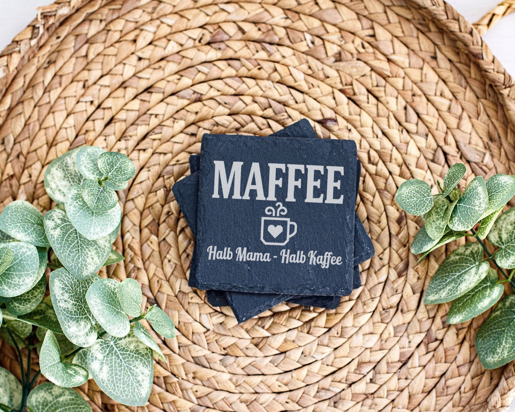 Schiefer Untersetzer Maffee Halb Mama Kaffee Spruch - Lustiges Geschen – Bild 3