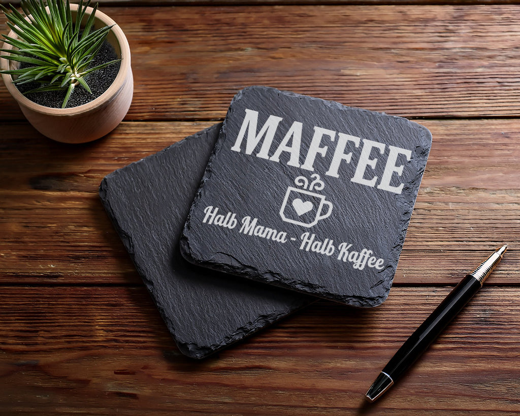 Schiefer Untersetzer Maffee Halb Mama Kaffee Spruch - Lustiges Geschen – Bild 5