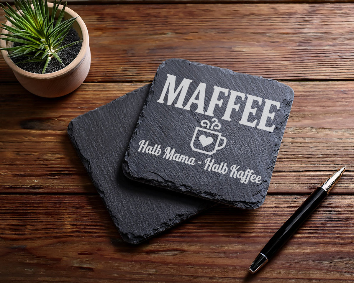 Schiefer Untersetzer Maffee Halb Mama Kaffee Spruch - Lustiges Geschen – Bild 5