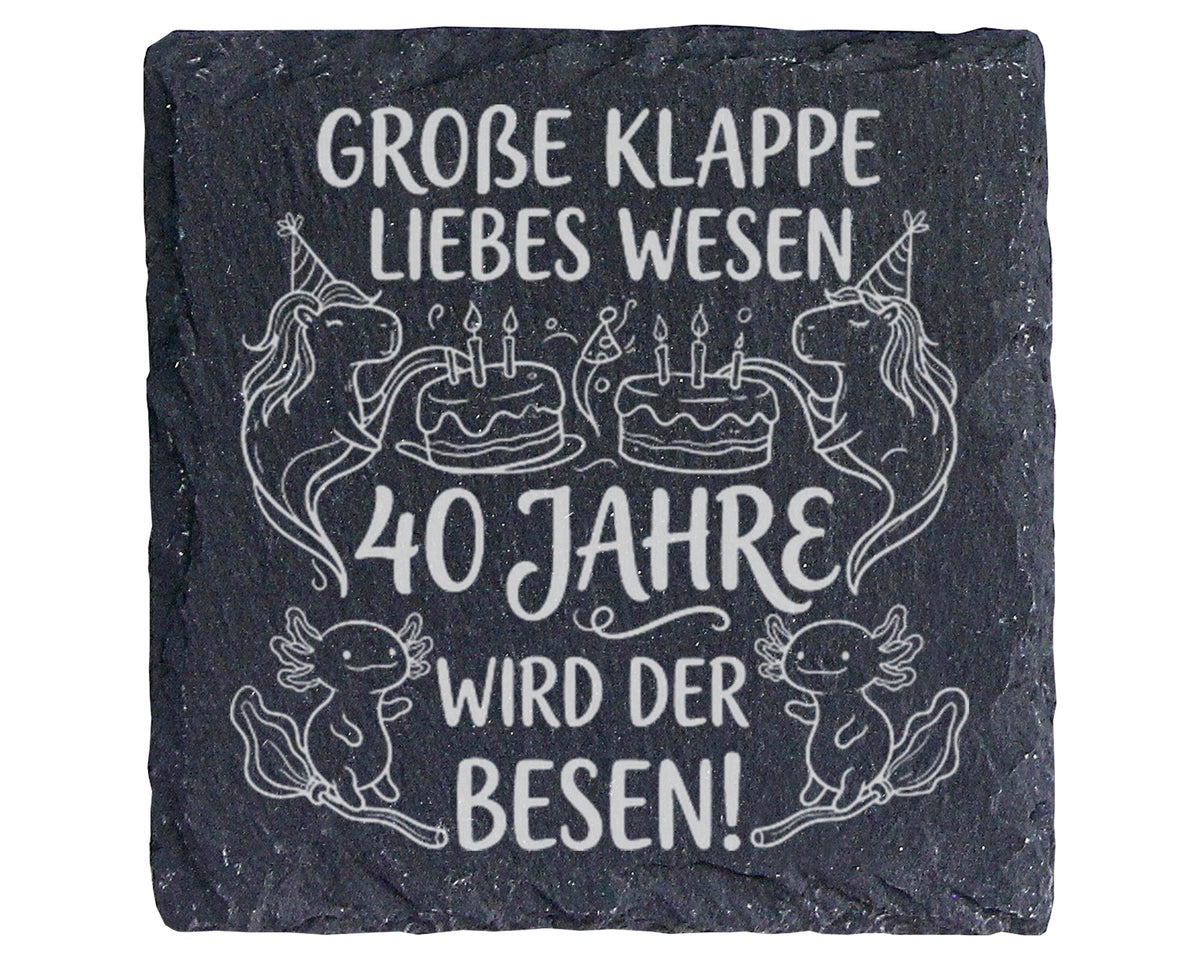 Schiefer Untersetzer Grosse Klappe Liebes Wesen 40 Jahre - Geschenk fü – Bild 1